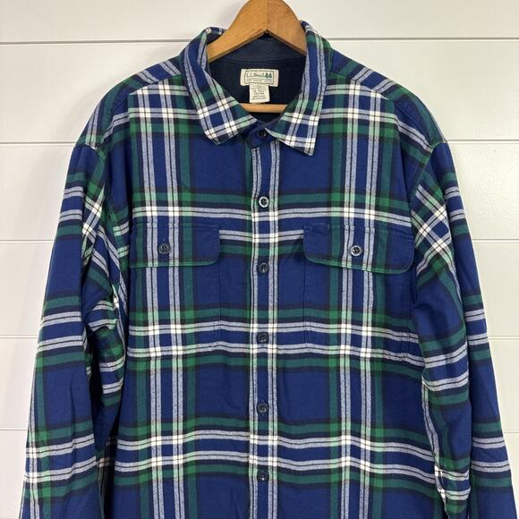 LL Bean Fleece Lined Flannel Plaid Button Front Shirt Multicolored sz XL Tall - Picture 2 of 7